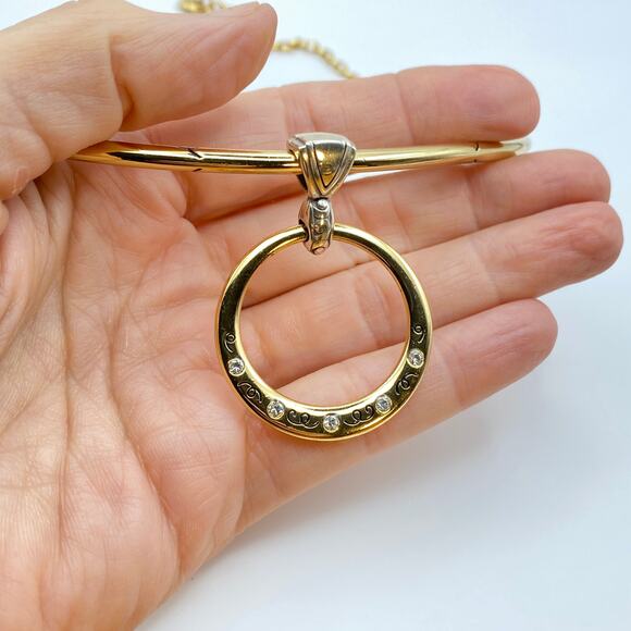 Signed BRIGHTON Covet‎ Gold And Silver Plated Necklace Collar Choker Crystal Mod - Picture 7 of 8